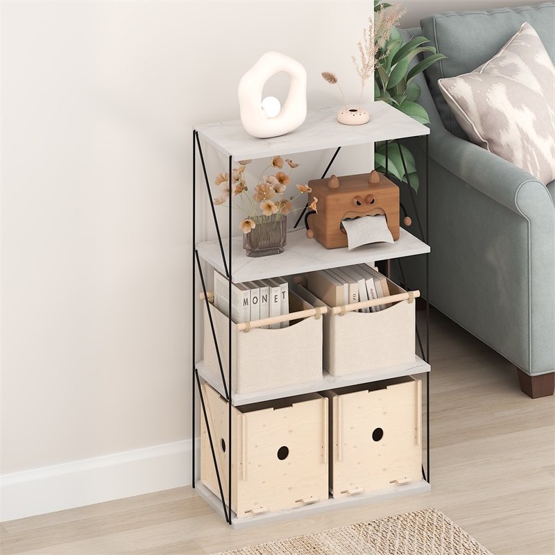 Furinno Rata 4-Tier Flat Base Shelf Display Rack in Marble White