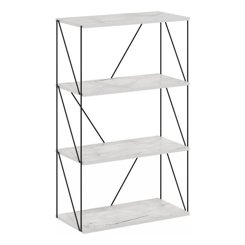 Furinno Rata 4-Tier Flat Base Shelf Display Rack in Marble White