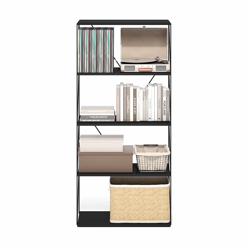 Furinno Rata 5-Tier Flat Base Shelf Display Rack Wide in Americano