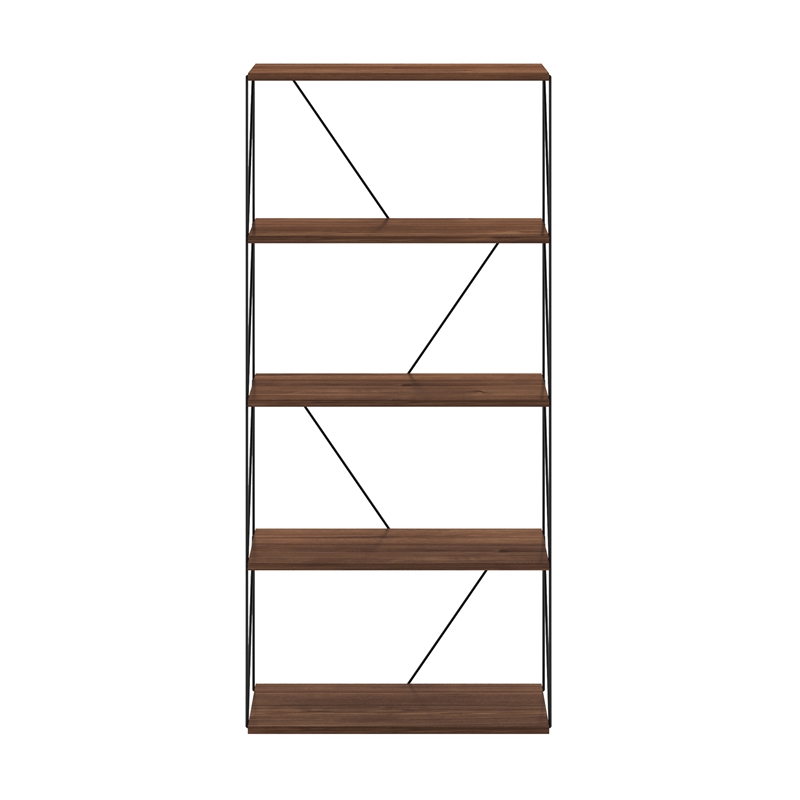 Furinno Rata 5-Tier Flat Base Shelf Display Rack Wide in Columbia Walnut