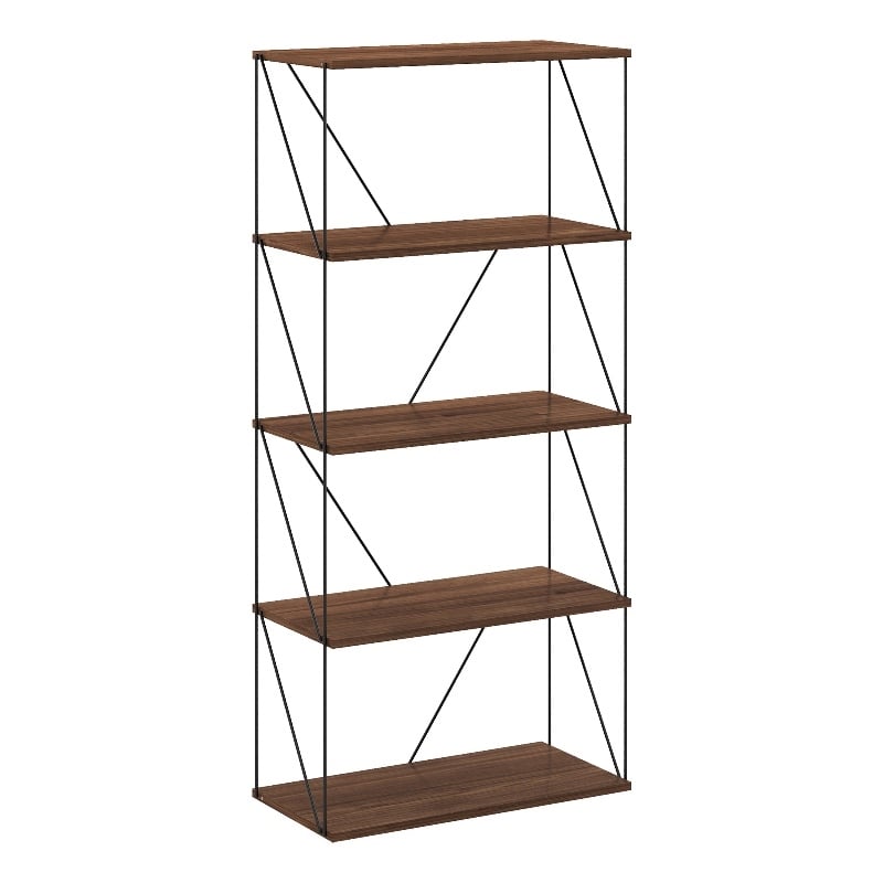 Furinno Rata 5-Tier Flat Base Shelf Display Rack Wide in Columbia Walnut