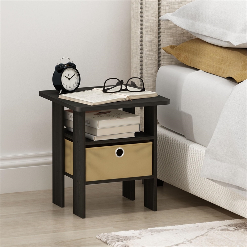 Furinno Andrey End Table Nightstand with Bin Drawer in Dark Espresso