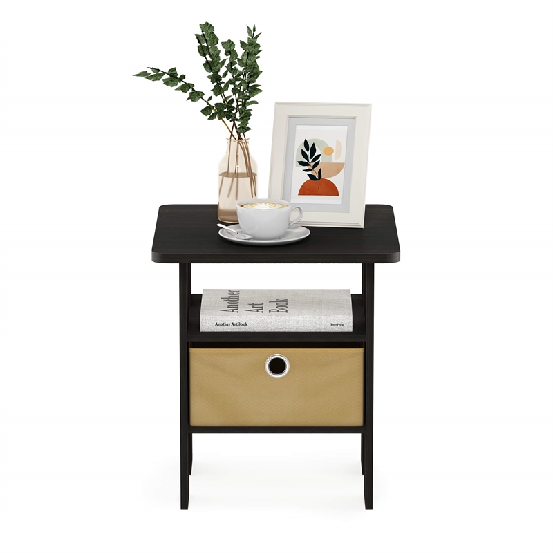 Furinno Andrey End Table Nightstand with Bin Drawer in Dark Espresso