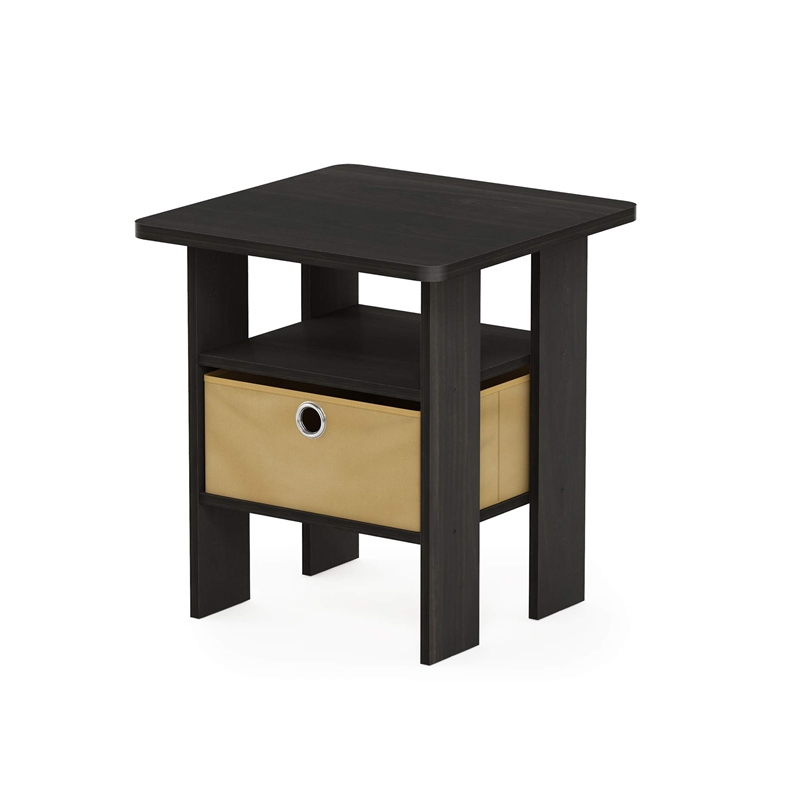 Furinno Andrey End Table Nightstand with Bin Drawer in Dark Espresso