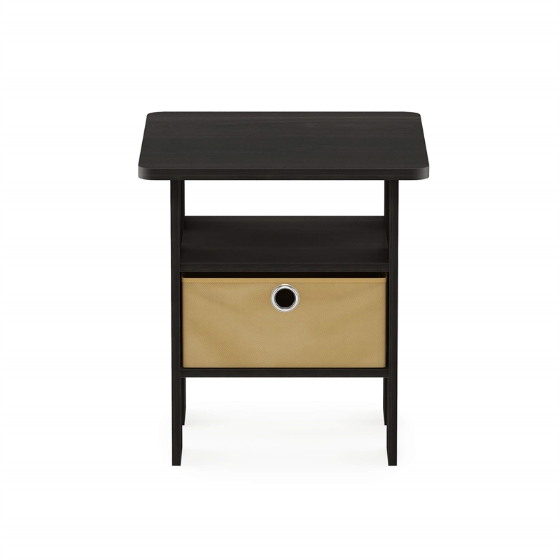 Furinno Andrey End Table Nightstand with Bin Drawer in Dark Espresso