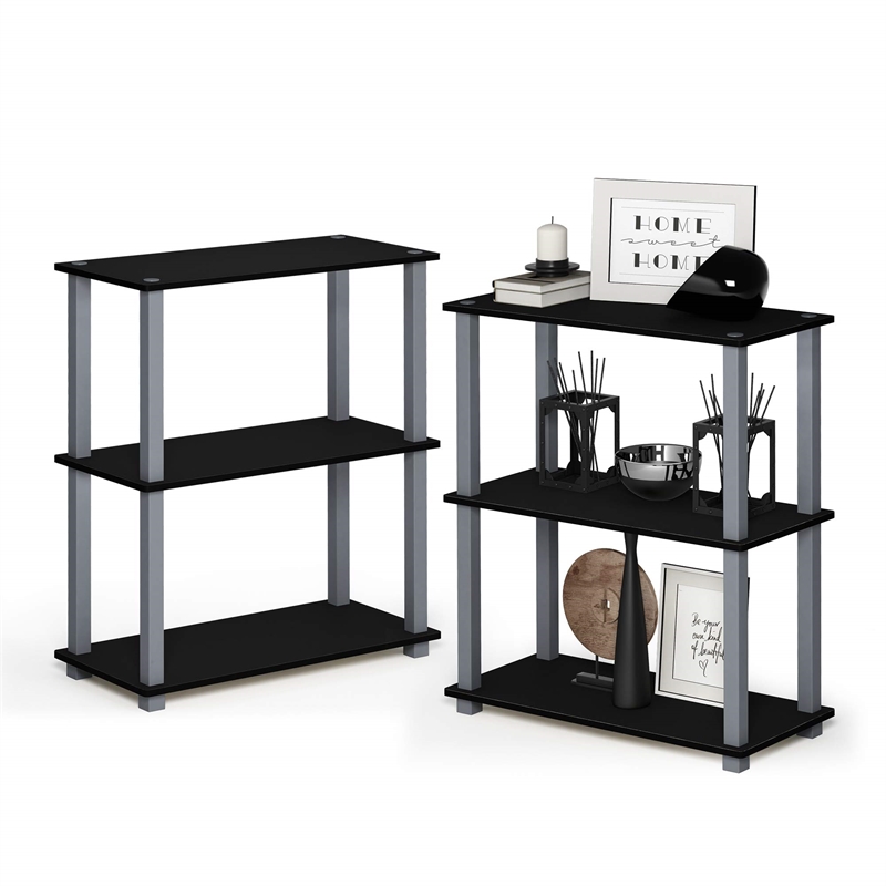 Furinno TURN-S-TUBE 3-Tier Shelf Display Rack in Black Set of 2