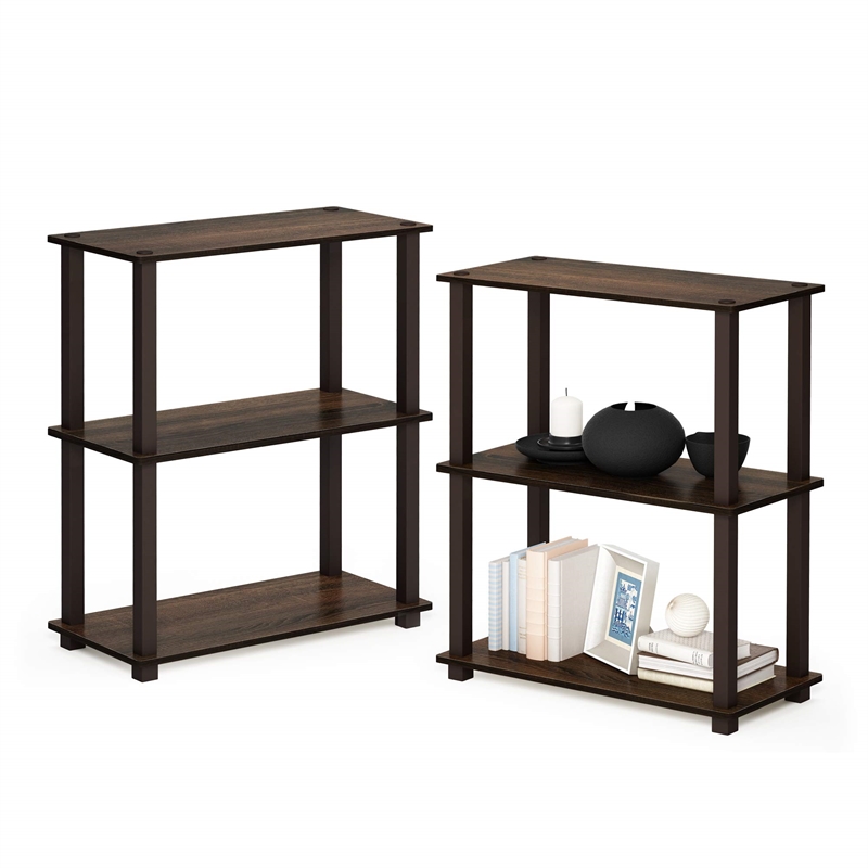 Furinno TURN-S-TUBE 3-Tier Shelf Display Rack in Walnut Set of 2