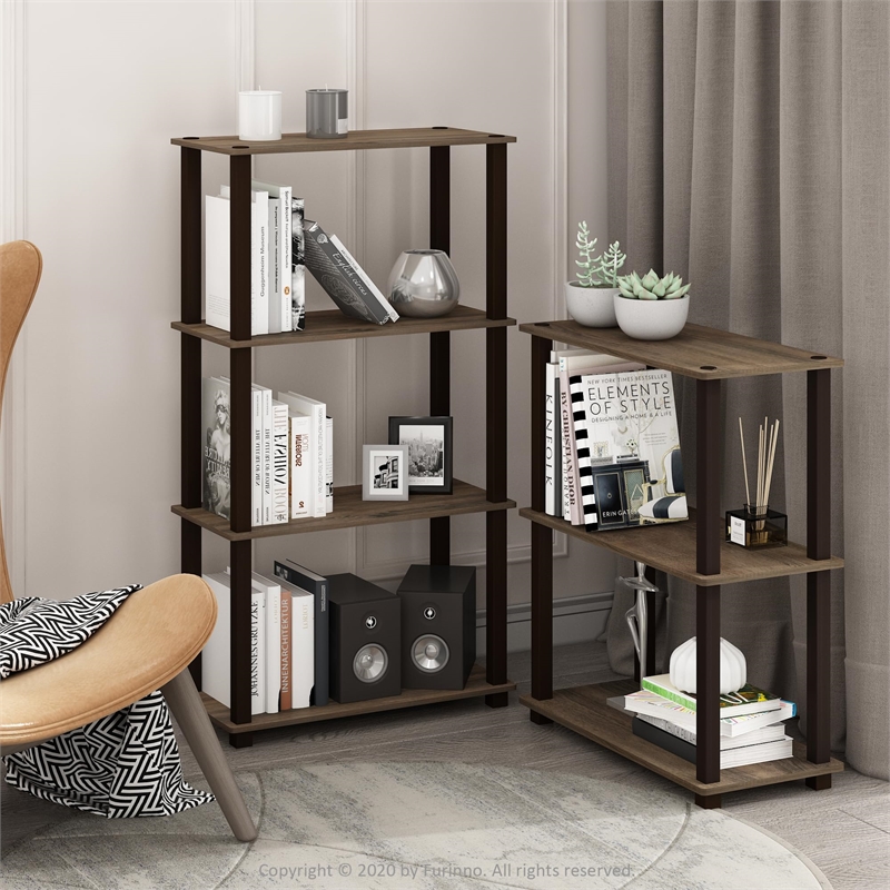 Furinno TURN-S-TUBE 3-Tier Shelf Display Rack in Walnut Set of 2