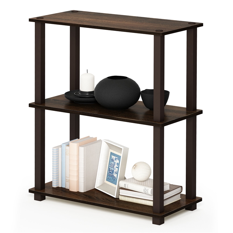 Furinno TURN-S-TUBE 3-Tier Shelf Display Rack in Walnut Set of 2