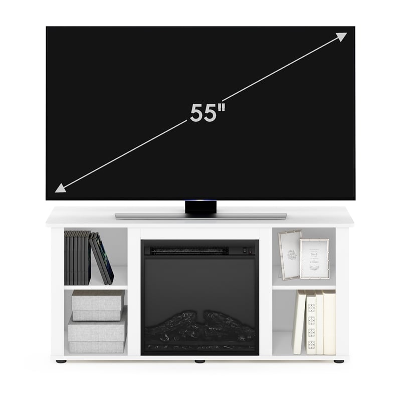 Furinno JENSEN TV Stand with Fireplace in Solid White