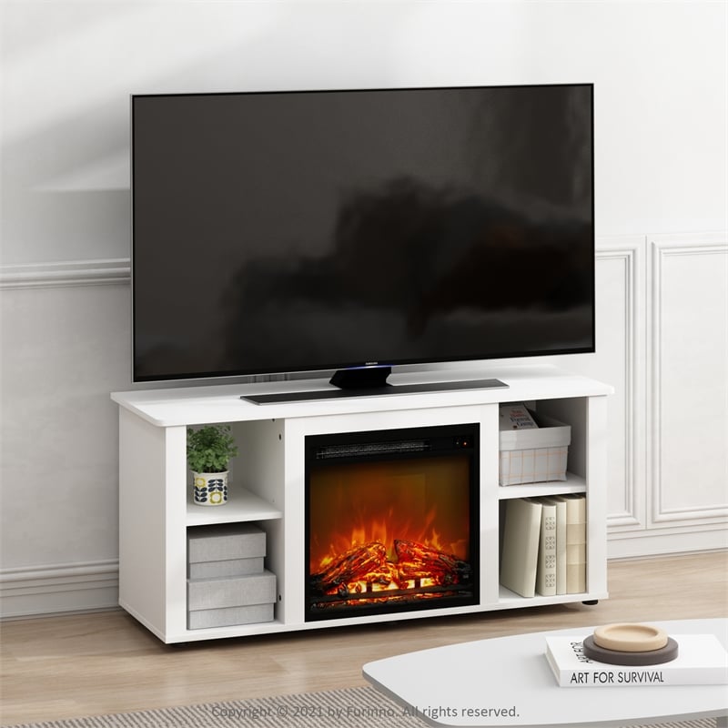 Furinno JENSEN TV Stand with Fireplace in Solid White