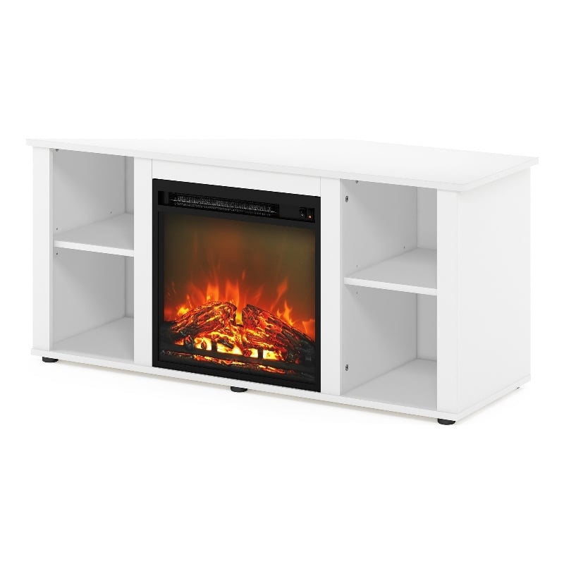 Furinno JENSEN TV Stand with Fireplace in Solid White