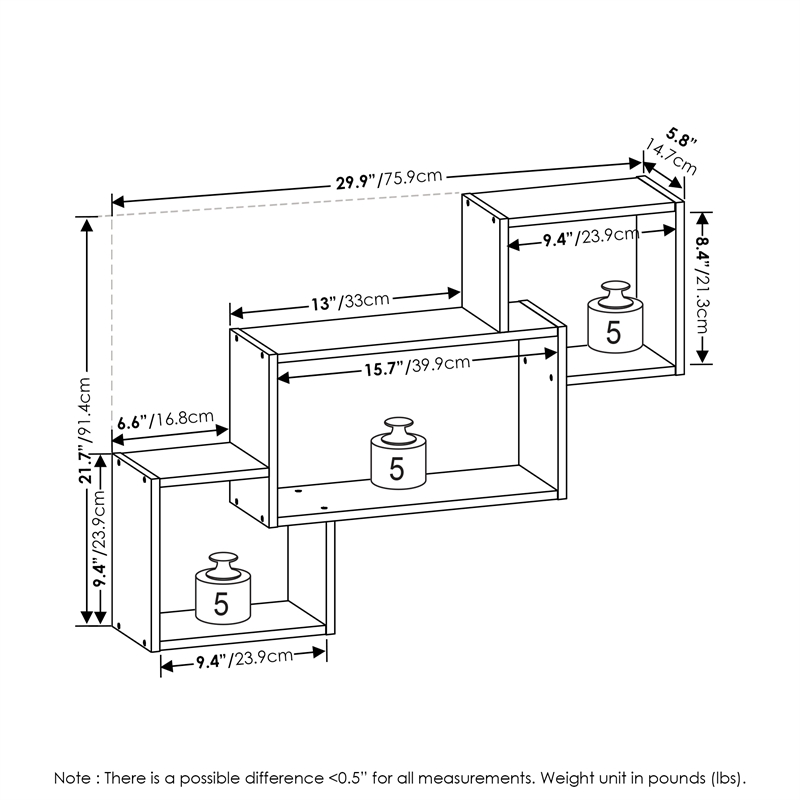 Furinno ROSSI Interweave Wall Mount Floating Shelf in Set of 3 Espresso