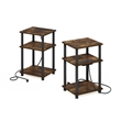 Furinno JUST 3-Tier USB Type-C Charging Port End Table in Amber Pine Set of 2
