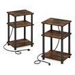 Furinno JUST 3-Tier USB Type-C Charging Port End Table in Amber Pine Set of 2