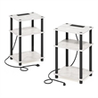 Furinno JUST 3-Tier USB Type-C Charging Port End Table in Marble White Set of 2