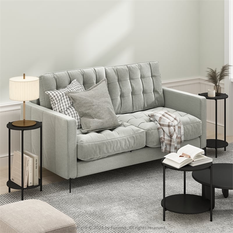 Furinno Besi 2-Tier End Table with Sturdy Metal Legs in Americano Set of 2