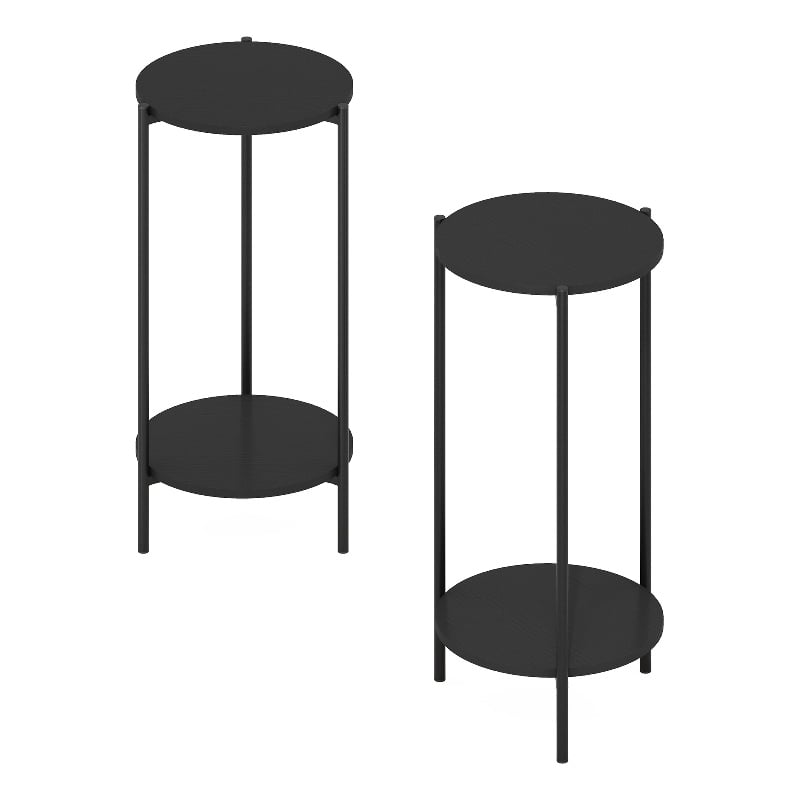 Furinno Besi 2-Tier End Table with Sturdy Metal Legs in Americano Set of 2