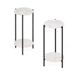 Furinno Besi 2-Tier End Table with Sturdy Metal Legs in Marble White Set of 2