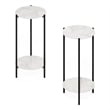 Furinno Besi 2-Tier End Table with Sturdy Metal Legs in Marble White Set of 2
