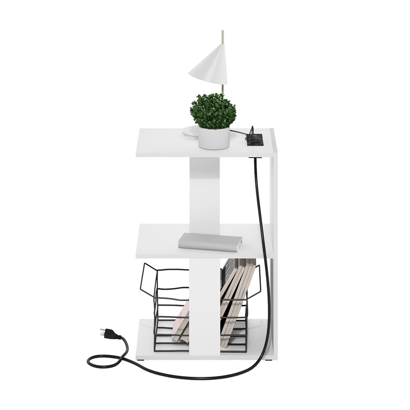 Furinno Boyate Sofa End Table with USB Type-C Charging Port in White