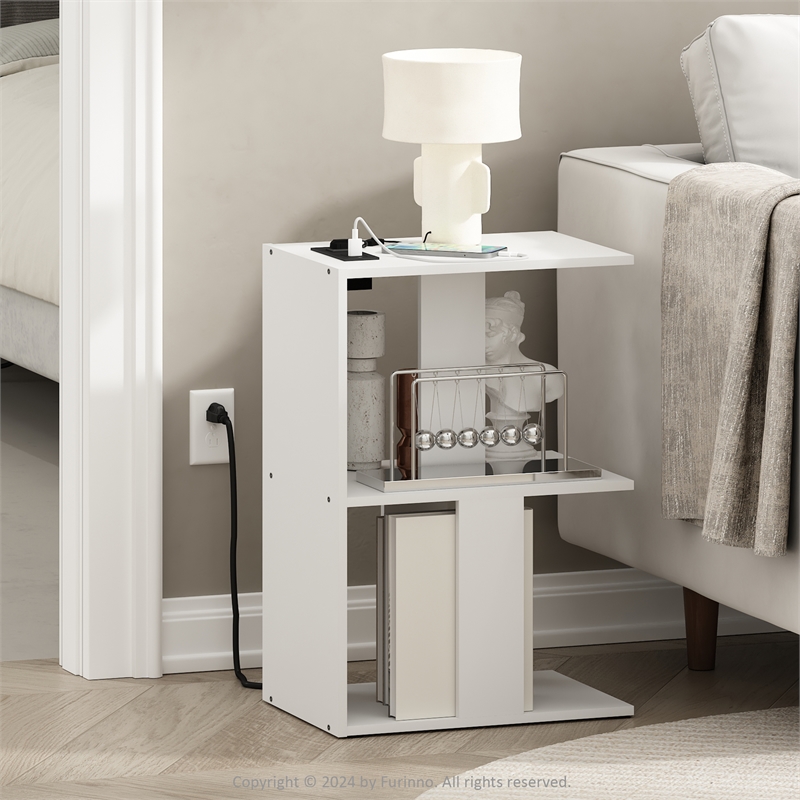 Furinno Boyate Sofa End Table with USB Type-C Charging Port in White