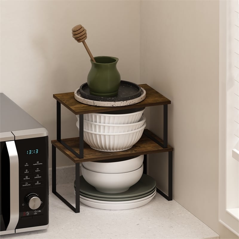 Furinno Ravel Stackable Kitchen Counter Shelves in Set of 2 Amber Pine