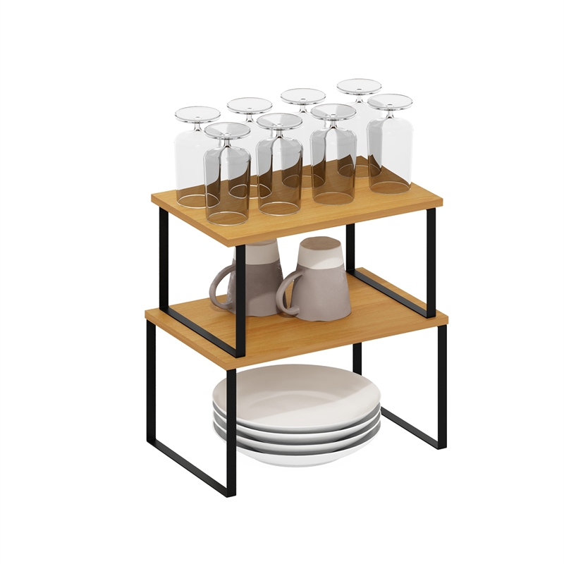 Furinno Ravel Stackable Kitchen Counter Shelves in Set of 2 Beech