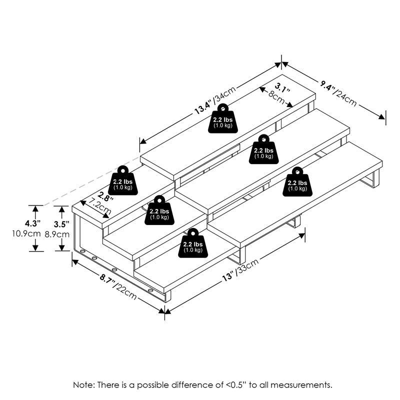 Furinno Ravel 3-Tier Nestable Spice Rack Organizer in Set of 2 White