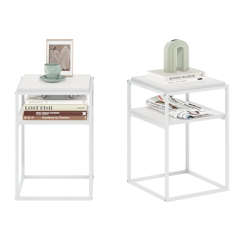 Furinno MORETTI 2-Tier Lifestyle Stackable Shelf in Solid White Set of 2