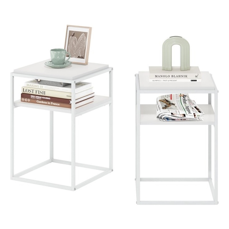 Furinno MORETTI 2-Tier Lifestyle Stackable Shelf in Solid White Set of 2