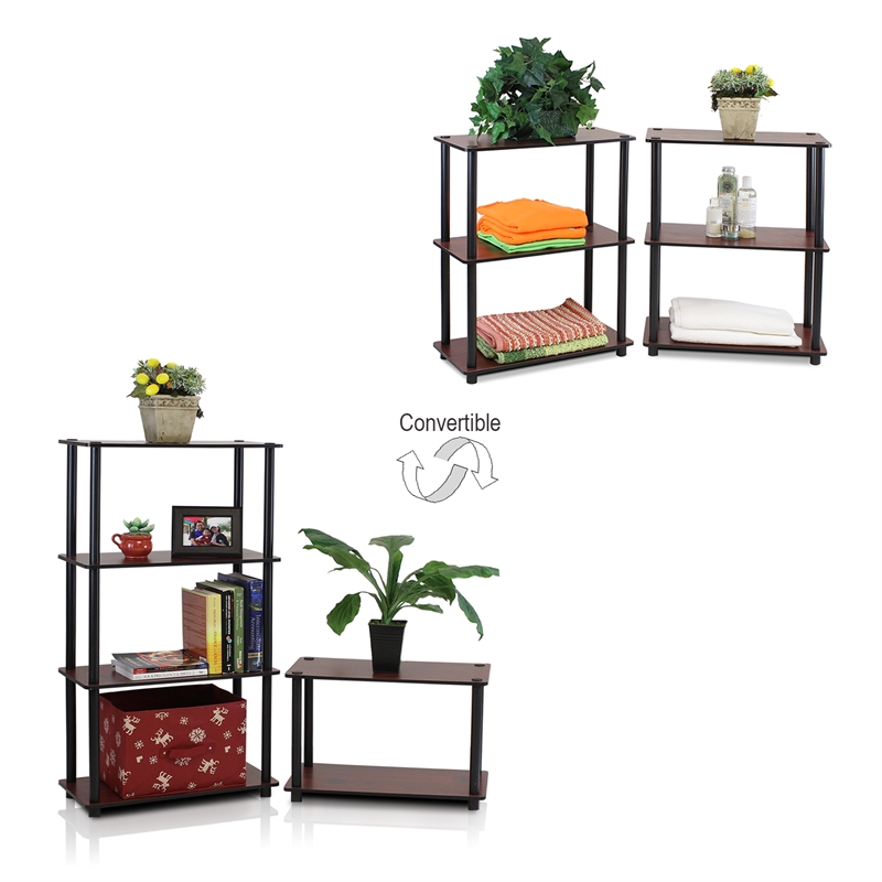 Furinno TURN-N-TUBE 3-Tier Shelf Display Rack in Dark Cherry Set of 2