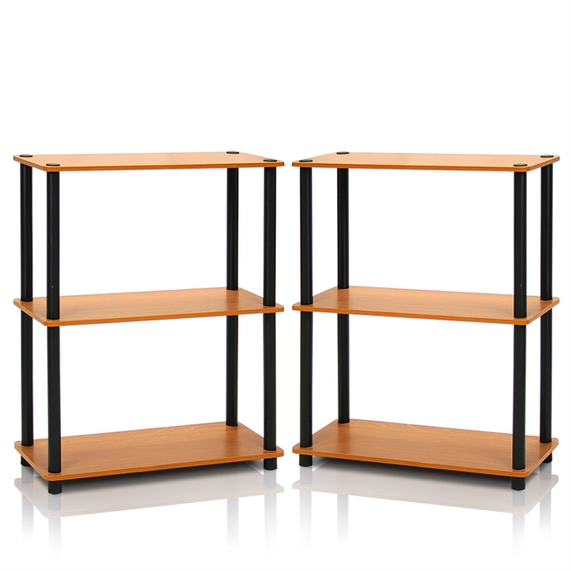 Furinno TURN-N-TUBE 3-Tier Shelf Display Rack in Light Cherry Set of 2