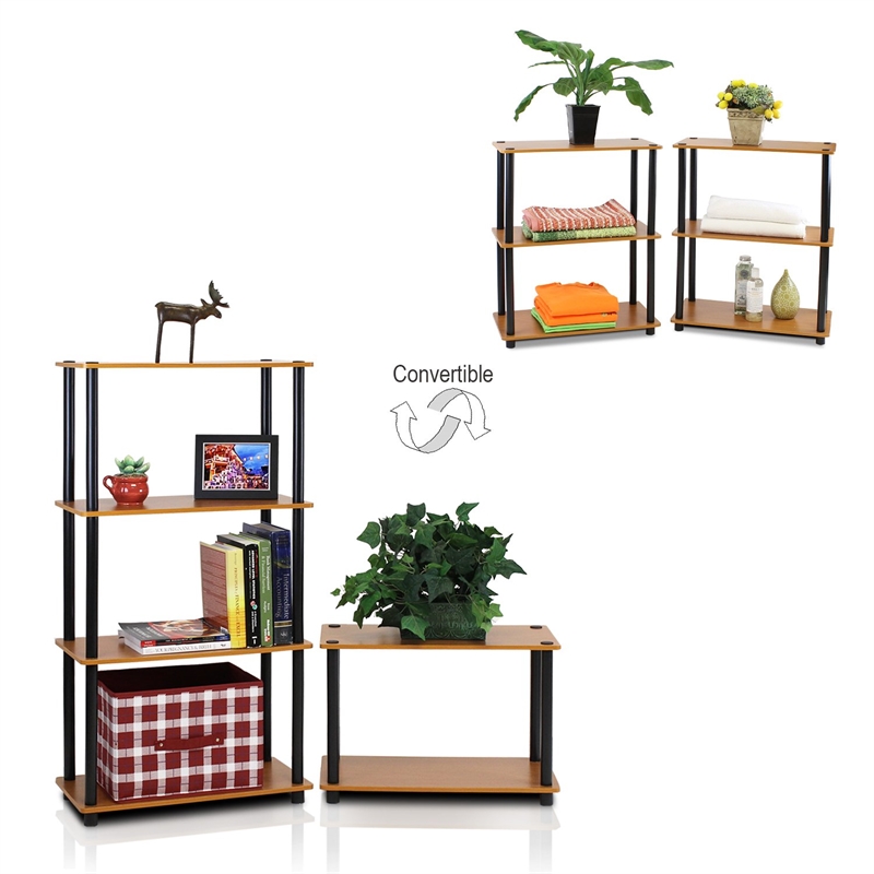 Furinno TURN-N-TUBE 3-Tier Shelf Display Rack in Light Cherry Set of 2