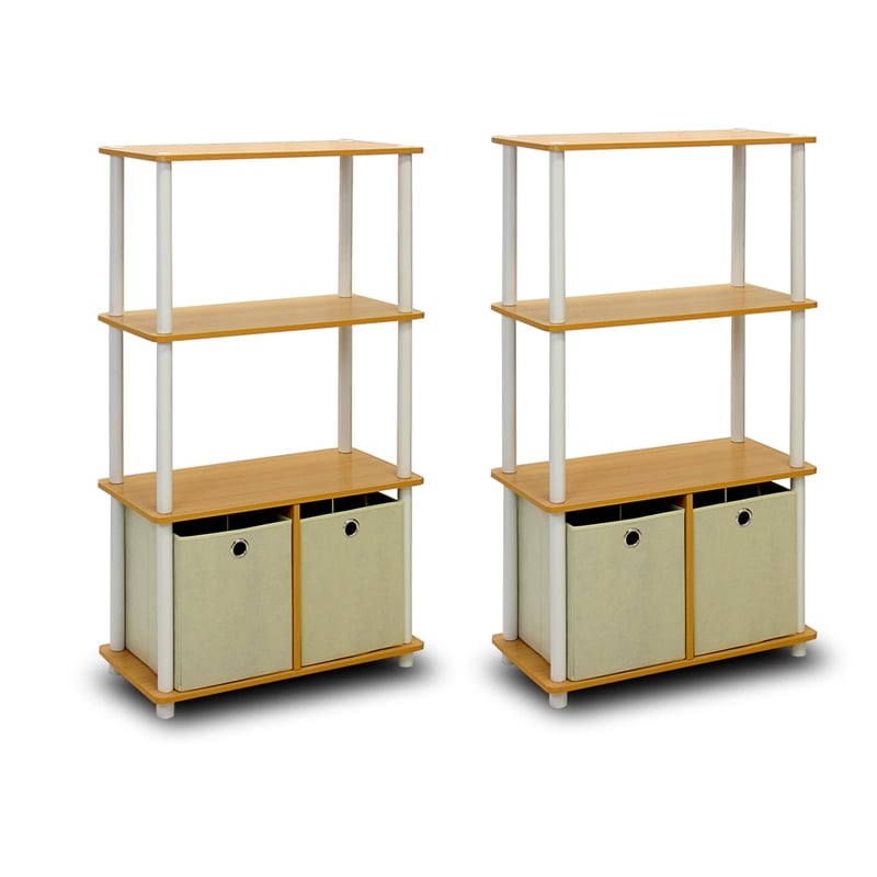 Furinno Go Green 4-Tier Storage Rack Shelving Unit w/Bins in Set of 2
