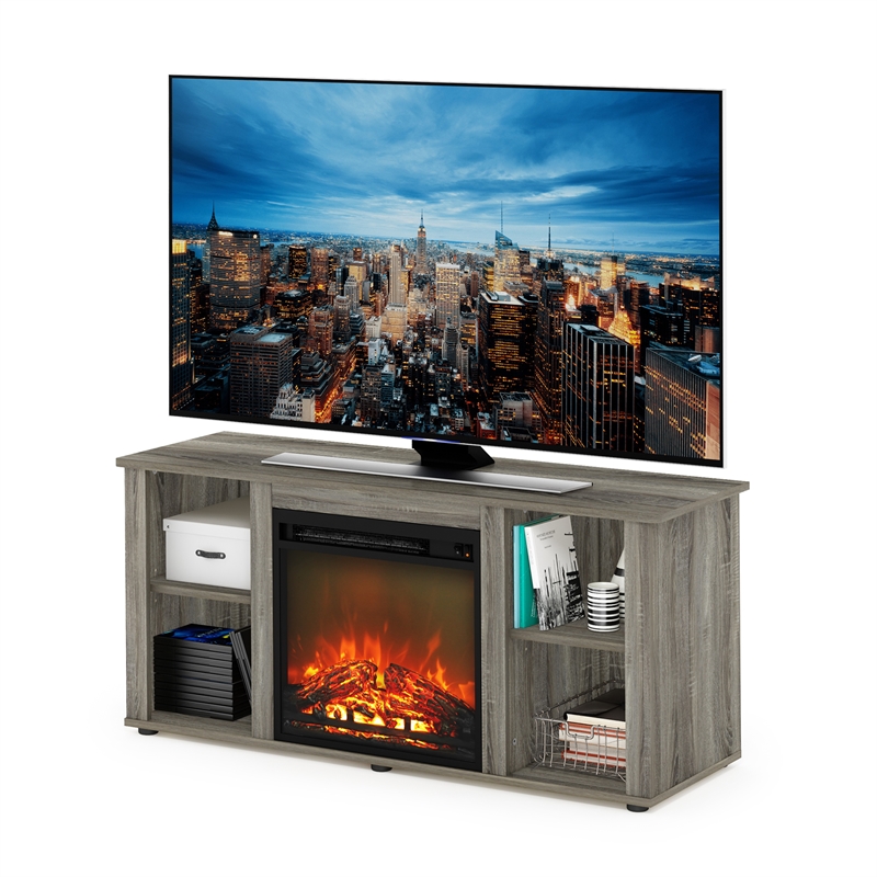Furinno JENSEN TV Stand with Fireplace in French Oak Grey