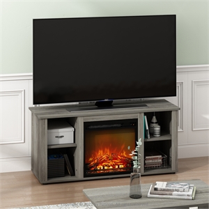 Furinno JENSEN TV Stand with Fireplace in French Oak Grey