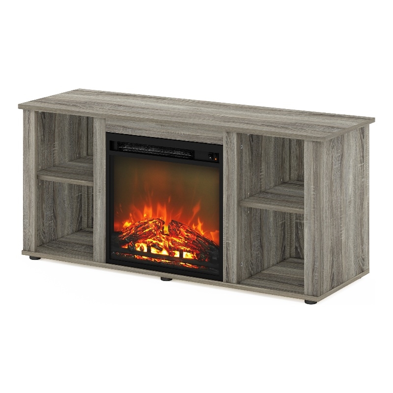 Furinno JENSEN TV Stand with Fireplace in French Oak Grey