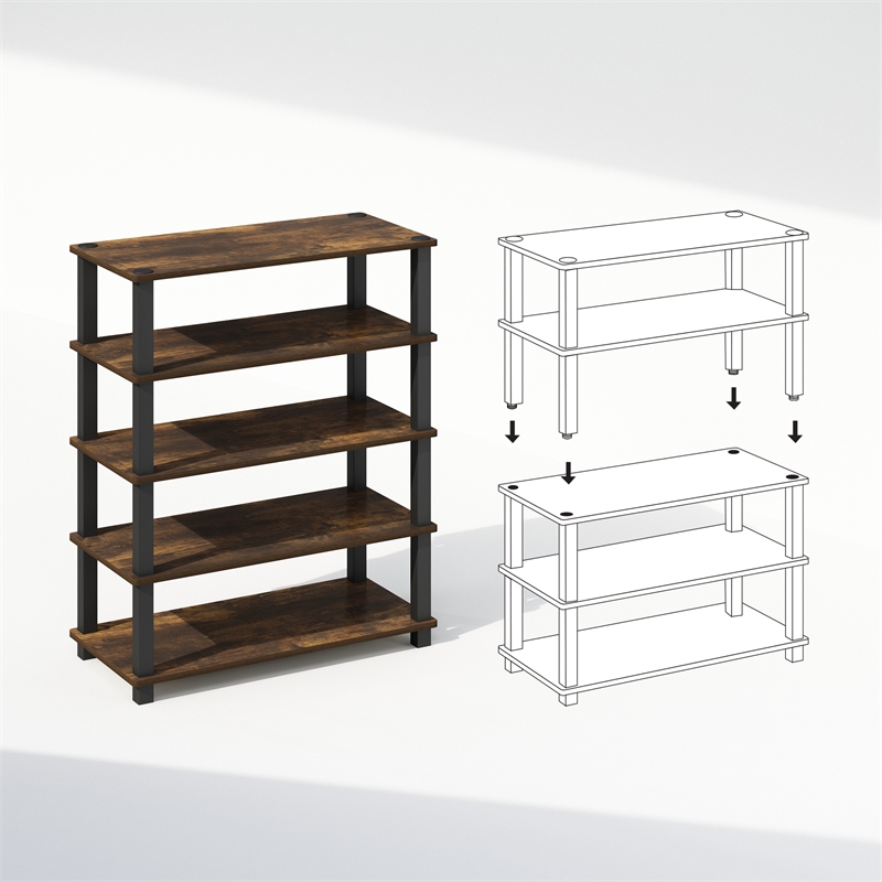 Furinno TURN-S-TUBE 3-Tier Stackable Shoe Rack in Amber Pine Set of 2