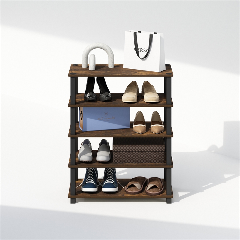 Furinno TURN-S-TUBE 3-Tier Stackable Shoe Rack in Amber Pine Set of 2