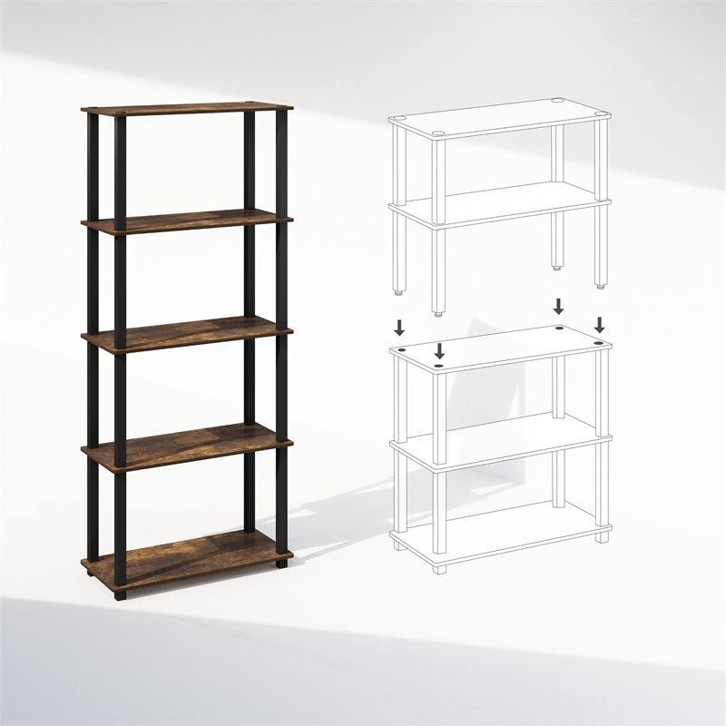 Furinno TURN-S-TUBE 3-Tier Shelf Display Rack in Amber Pine Set of 2