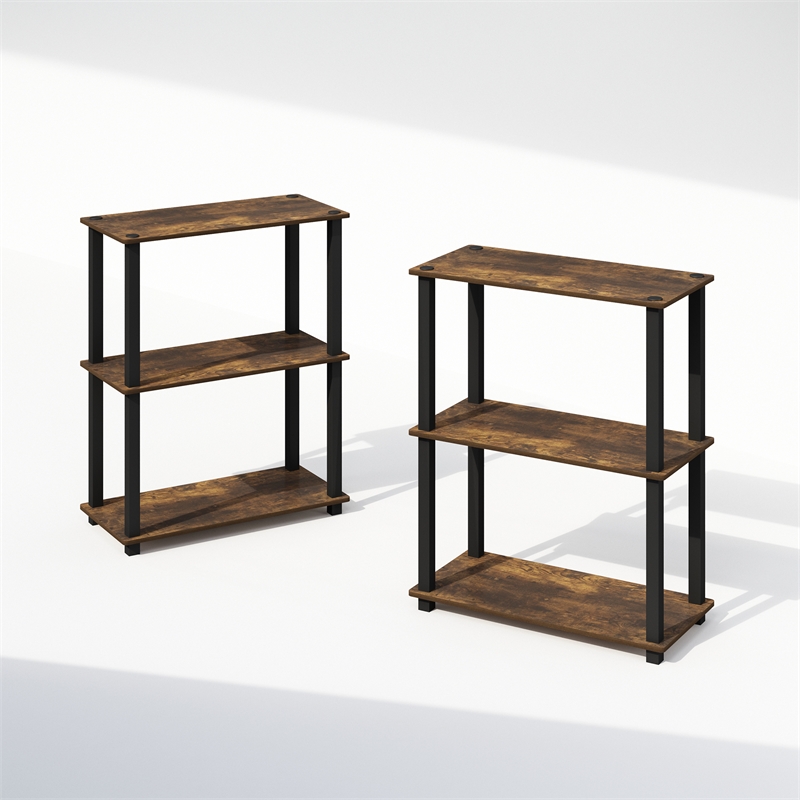 Furinno TURN-S-TUBE 3-Tier Shelf Display Rack in Amber Pine Set of 2