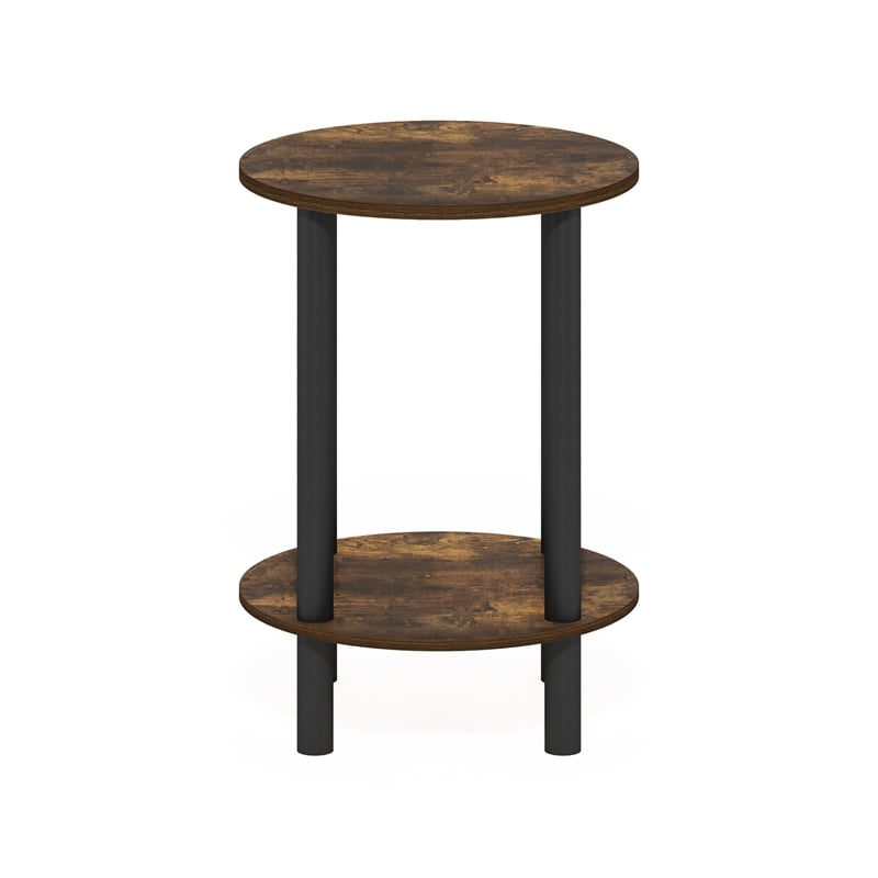 Furinno TURN-N-TUBE 2-Tier Round Wooden End Table in Amber Pine