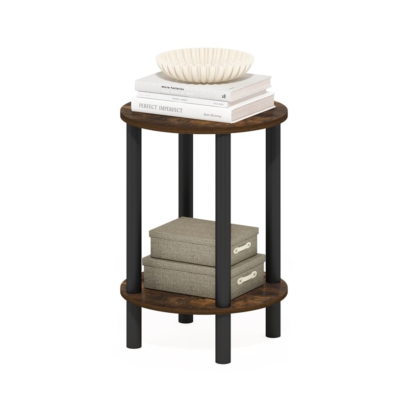 Furinno TURN-N-TUBE 2-Tier Round Wooden End Table in Amber Pine