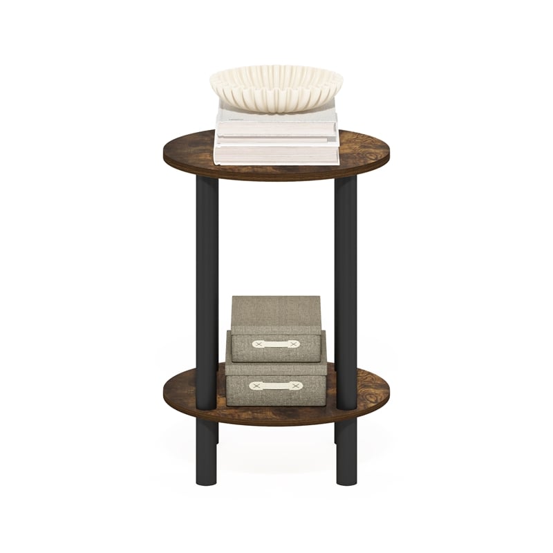 Furinno TURN-N-TUBE 2-Tier Round Wooden End Table in Amber Pine