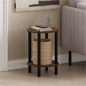 Furinno TURN-N-TUBE 2-Tier Round Wooden End Table in Amber Pine