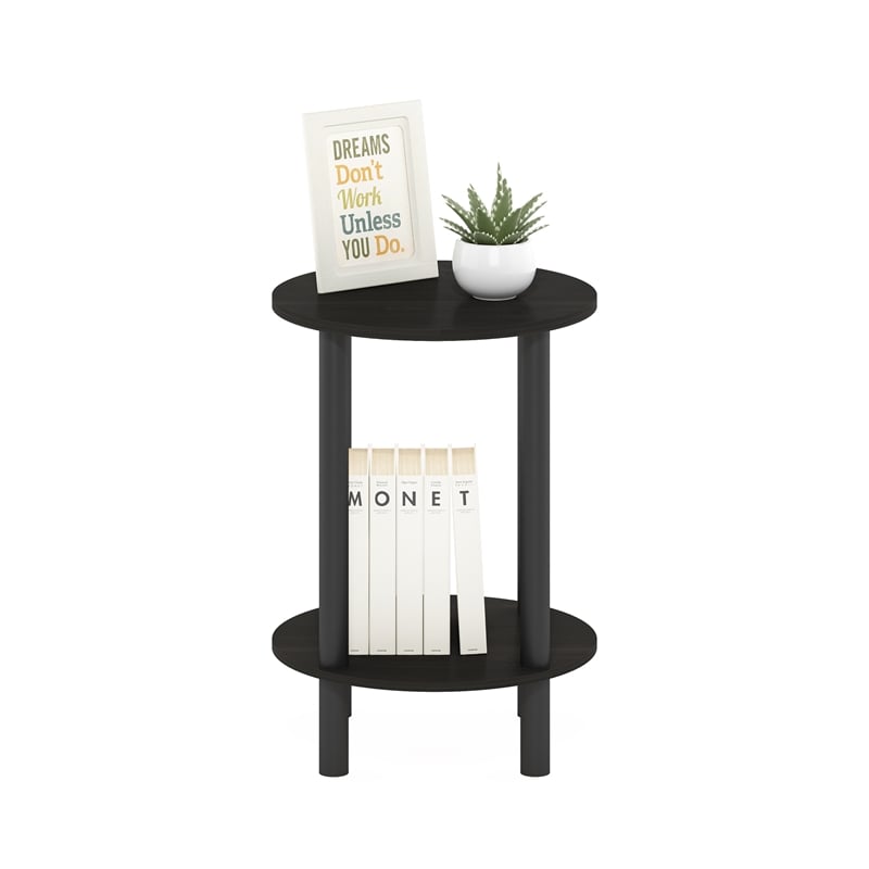 Furinno TURN-N-TUBE 2-Tier Round Wooden End Table in Espresso