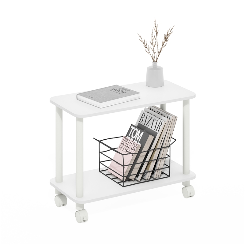 Furinno TURN-N-TUBE Rectangle End Table with Casters in White