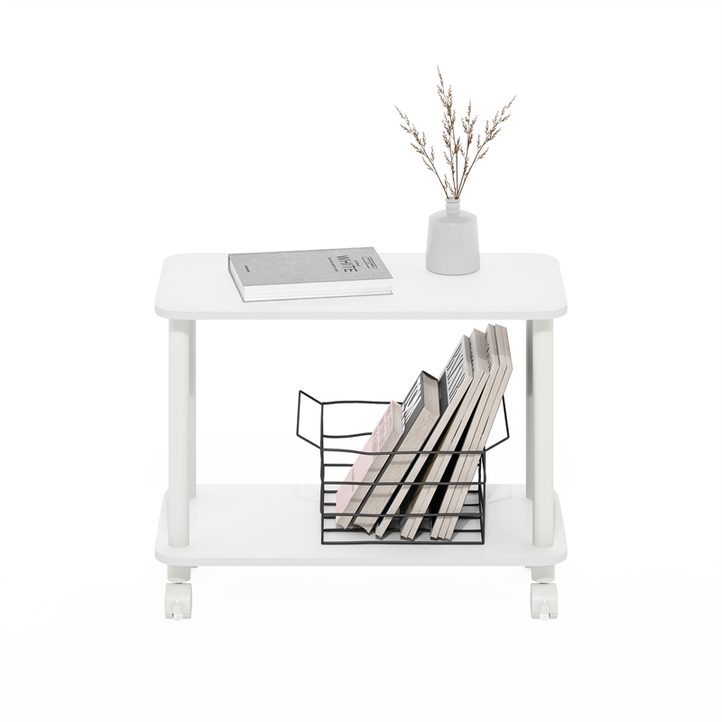Furinno TURN-N-TUBE Rectangle End Table with Casters in White