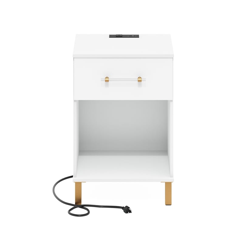 Furinno Tidur End Table with USB Type-C Charging Station in White